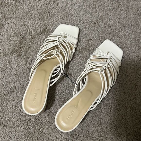 Aeyde Women's 41.5 Strappy Slide Sandals Ivory Cream Block Heel Dressy Neutral - Picture 11 of 12